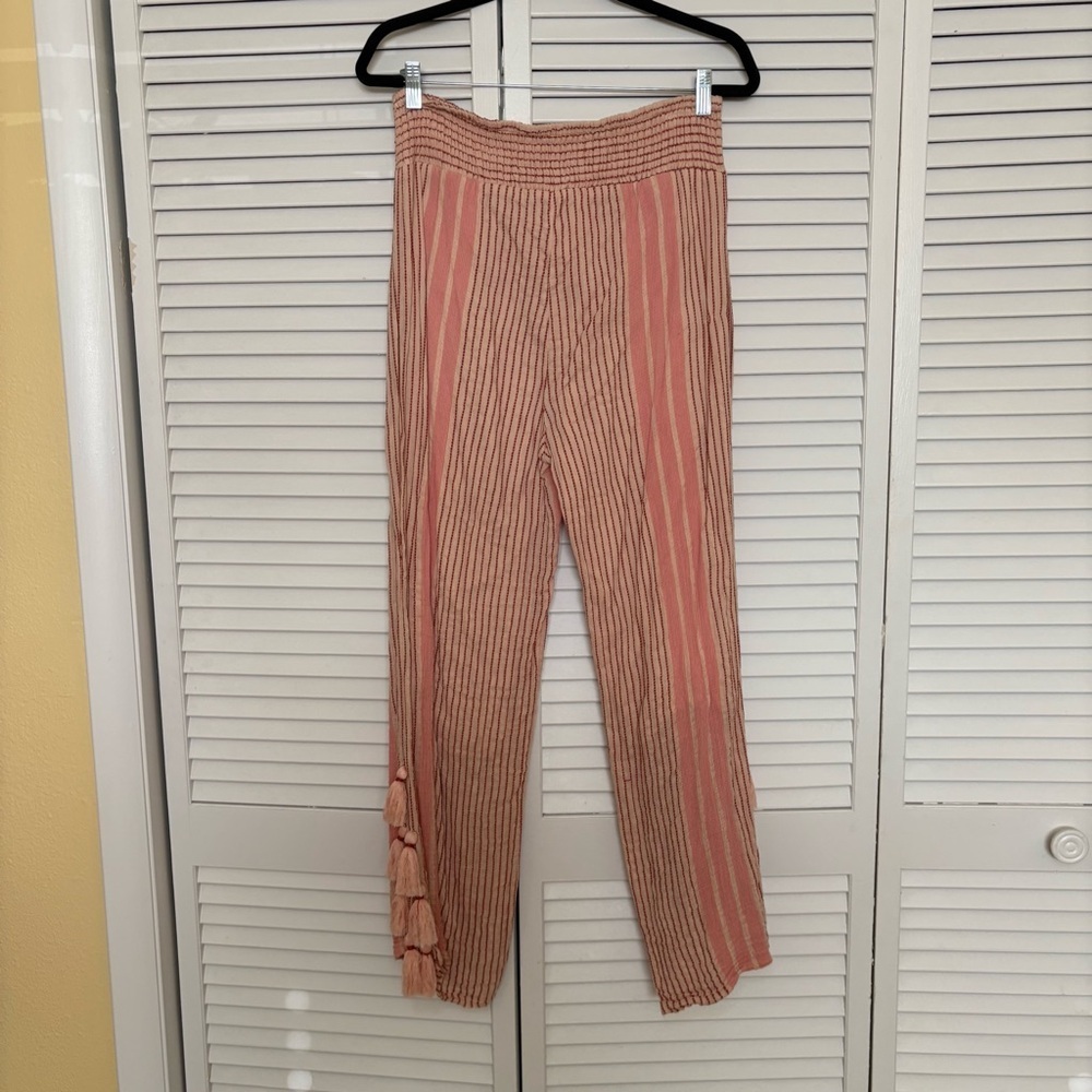 Soft Surroundings Pink and Brown Striped Cropped Pants